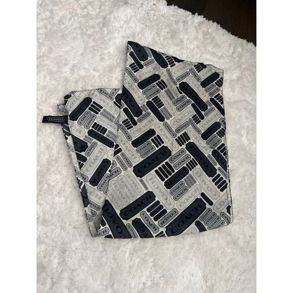 COACH Grey Logo Print 100% Silk Scarf - Picture 1 of 5